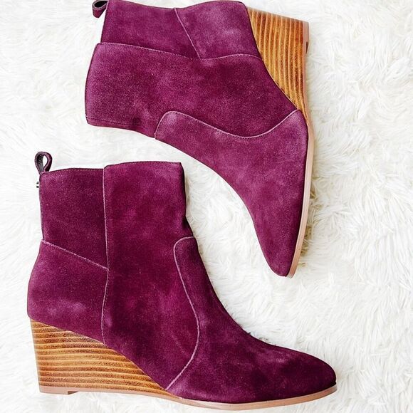 Violet & Red Jay Jay Suede Wedge Ankle Boot Burgundy Nwot Size 10 - Picture 1 of 8